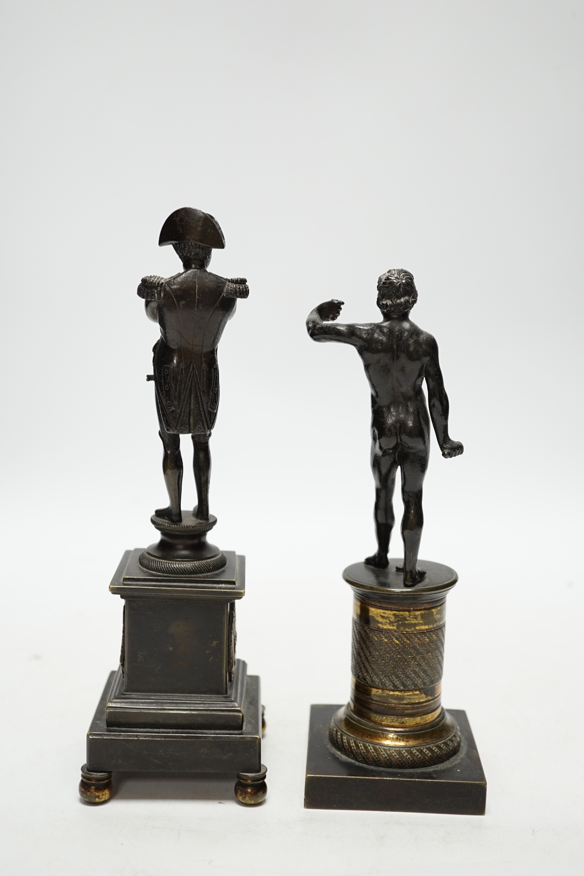 A 19th century bronze figure of Napoleon and a 19th century bronze figure of Bacchus, tallest 12.5cm